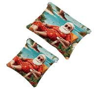 2 bolsas de cosméticos de Papá Noel bajo el árbol de coco, 254 bolsillos para bolsos, bolsa de maquillaje impermeable, bolsa de cosméticos portátil, sin cremallera, multicolor 06, A：7.1x5.8in