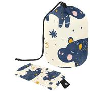 2 bolsas de cosméticos de viaje, bolsas de maquillaje de gran capacidad, suaves, impermeables, portátiles, con cordón, color azul, lindo hipopótamo, Blue Cute Little Hippo,