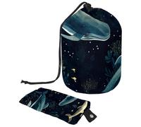 2 bolsas de cosméticos de viaje, bolsas de maquillaje de gran capacidad, suaves, impermeables, portátiles, con cordón, ballenas artísticas, galaxias, océanos, Art Galaxy Ocean Whales,