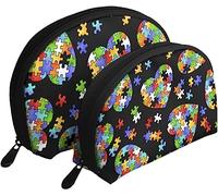 2 Bolsas de cosméticos para concienciación sobre el Autismo, Piezas de Rompecabezas, Bolsa de Maquillaje de Viaje con Forma de corazón, Neceser, Bolso de Mujer