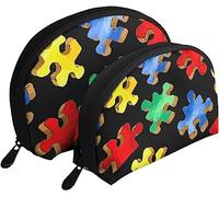 2 Bolsas de cosméticos para concienciación sobre el Autismo, Rompecabezas Colorido, Bolsa de Maquillaje de Viaje, Neceser, Bolso de Mujer