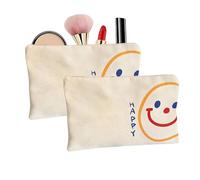 2 bolsas de cosméticos pequeñas, de lona, bolsa de aseo portátil, neceser de maquillaje, bolsa de maquillaje multifuncional con cremallera, para mujer, blanco 1, Estilo de masa