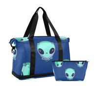 2 bolsas de deporte con correa de hombro ajustable, diseño extraterrestre verde, dibujos animados lindo Aliens verdes, 1 size, De dibujos animados lindo Aliens verdes, Taille unique