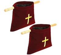 2 bolsas de diezmo de iglesia con asas de madera, bolsas bordadas de la Biblia cruzada para iglesias, suministros de comunión, color rojo