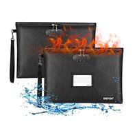 2 bolsas de documentos ignífugas con cerradura, 37 x 26 cm, resistente al fuego, monedero, bolsa de seguridad, bolsa de almacenamiento impermeable para documentos A4, pasaporte, dinero, facturas