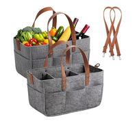 2 bolsas de fieltro para la compra, bolsas de fieltro de 16 l, bolsa de la compra con compartimentos, bolsa de fieltro plegable, resistente bolsa para leña para chimenea, para viajes al aire libre