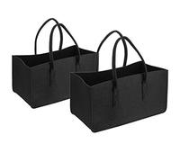 2 bolsas de fieltro para la compra, color negro, para leña de chimenea, revistero de fieltro, color negro
