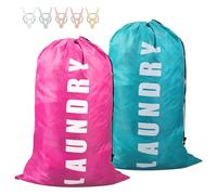 2 bolsas de lavandería de viaje, bolsa ropa sucia, bolsa ropa verano, bolsa de lavandería extra mejorada, duradera, impermeable, con 5 clips, para viajes, baño, casa (azul, rosa)