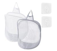 2 bolsas de lavandería pequeñas para colgar, cesta de lavandería plegable de malla portátil, cesta de lavandería colgante de poliéster, color blanco y gris, ahorra espacio, solución para colgar en