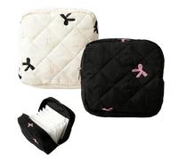 2 bolsas de lona con pajarita, bolsa de almacenamiento de servilletas sanitarias, bolsa de tampón para mujer, soporte portátil para toallas sanitarias para viajes, escuela, uso diario, negro y blanco