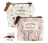 2 Bolsas de Maquillaje pequeñas, Bolsa de Tela, Cartera, Organizador de cosméticos Floral con Cremallera, Bolsa de Maquillaje de Viaje portátil para artículos de tocador, Auriculares, Corbatas para