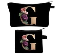 2 bolsas de maquillaje personalizadas, regalos para novia, madres, A-Z, bolsa de cosméticos personalizada, regalos de cumpleaños para mujeres, mejor amiga, bolsa de maquillaje inicial, Negro , G