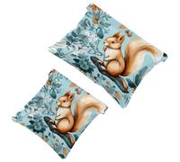 2 bolsas de metralla para bolso, bolsa de maquillaje impermeable con diseño de ardilla de flores azules, bolsa portátil para regalos de mujer, multicolor 01, A：7.1x5.8in/18x14.8cm，B:4.7x4.5in