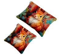 2 bolsas de metralla para bolso, bolsa de maquillaje impermeable con diseño de ardilla de flores azules, bolsa portátil para regalos de mujer, multicolor 07, A：7.1x5.8in/18x14.8cm，B:4.7x4.5in