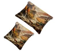 2 bolsas de metralla para bolso, bolsa de maquillaje impermeable Sunset Mountain Deer-1354, bolsa portátil para regalos de mujer, Multicolor 03, A：7.1x5.8in/18x14.8cm，B:4.7x4.5in/12x11.5cm