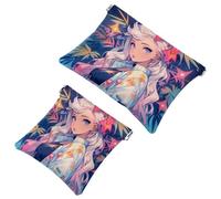 2 bolsas de metralla Starry Sky Art Girl-845: bolsa de maquillaje compacta para mujeres amantes de los viajes, multicolor, A：7.1x5.8in/18x14.8cm，B:4.7x4.5in/12x11.5cm