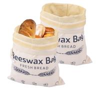 2 bolsas de pan de cera de abejas, 42 x 32,5 cm, reutilizables, selladas para frescura con hebilla y forro extraíble, para guardar pan y frutos secos, Blanco, Bolsa de pan de cera de abejas