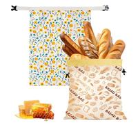 2 bolsas de pan reutilizables de cera de abejas, 43 x 33 cm, bolsas de algodón, bolsas de pan con forro interior de cera de abeja, bolsa grande lavable para pan casero y productos horneados