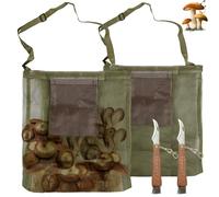 2 bolsas de recolección de setas con cuchillo de setas, cuchillo de setas con cepillo y regla, bolsa para búsqueda de comida, bolsa plegable para recolección de setas con gran capacidad, bolsas de