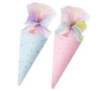 2 Bolsas de Regalo para Hermanos para la Vuelta al Cole, Conos Escolares, Conos de Caramelo para el Inicio de Clases, Pequeños Conos de Caramelo con Lazos para Niños (Rosa + Azul)