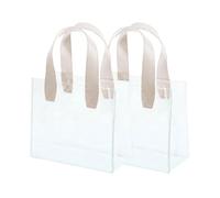 2 bolsas de regalo transparentes de 9 x 9.8 x 5.5 pulgadas, resistentes al agua, bolsa de embalaje de PVC con asa para bodas, cumpleaños, Navidad, bolsas de suministros de fiesta transparentes