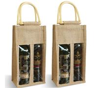 2 bolsas de yute para botellas de vino tinto, 2 botellas, doble bolsa de vino con ventana y asa, bolsa de yute reutilizable, bolsa de regalo para bodas, cumpleaños, fiestas, vacaciones