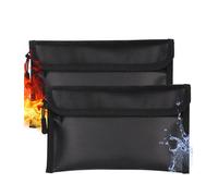 2 bolsas ignífugas, 20,5 x 12 cm, resistentes al fuego, impermeables, para objetos de valor, pasaporte, dinero (negro)