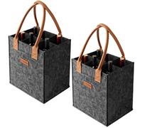 2 bolsas para botellas con 6 compartimentos: 23 × 26 × 18 cm bolsa de fieltro creativa, portabotellas de fieltro de alta calidad, bolsa plegable para botellas de vino, bebidas, compras y picnic, gris