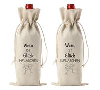 2 bolsas para botellas de vino, bolsas de regalo de yute, bolsas de vino con texto en alemán "Wine ist Glück in Flaschen, Champagne & Weinflaschen Verpackung für Geburtstag, Einweihung, Weihnachten