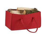 2 Bolsas para Leños con Asas Largas, Fieltro, 25 x 25 x 50 cm, Rojo