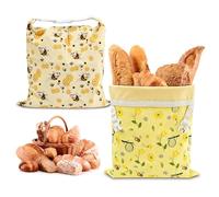 2 Bolsas para pan reutilizables de cera de abeja 43×33 cm, Bolsa para Pan con Revestimiento natural de cera de abeja, Bolsa de algodón para Guardar Pan y Productos de panadería