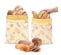2 Bolsas para pan reutilizables de cera de abeja 43×33 cm, Bolsa para Pan con Revestimiento natural de cera de abeja, Bolsa de algodón para Guardar Pan y Productos de panadería (Estilo 2)