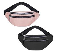 2 Bolsillos de Cintura Lisos, Correas Ajustables para el Hombro, Gran Bolsillo con Cremallera, para el móvil, Bolsa de Nailon Impermeable, Adecuada para Hombres y Mujeres (Negro, Rosa)