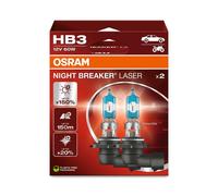 OSRAM NIGHT BREAKER LASER HB3, +150% más de brillo, lámpara de faro halógena, 9005NL-2HB, 12V, caja plegable colgante (2 lámparas)
