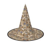 2 bonitos cuencos de hueso de perro Woof Paw de Halloween para mujer, sombrero de bruja de ala ancha, plegable, puntiagudo para fiesta de Halloween