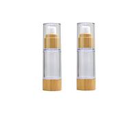 2 botellas de bomba sin aire vacías rellenables de plástico vacío emulsión botella dispensador de loción cosméticos frascos contenedores con cabeza de bomba de bambú para crema aceites esenciales