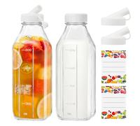 2 botellas de cristal de 1 litro con tapa y pegatinas, botellas de zumo para llenar leche fresca, batidos, zumo, kombucha, miel