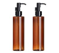 2 botellas de plástico ámbar de 200 ml con cabezal de prensa negro, dispensador de jabón rellenable, contenedores de champú cosméticos para eliminación de maquillaje y aceite