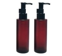 2 Botellas de Vidrio Esmerilado con Bomba, dispensador de artículos de tocador de jabón, contenedor con Bombas Negras para loción, Aceite Esencial, Aceite desmaquillante (3.4 FL oz, Rojo Vino)
