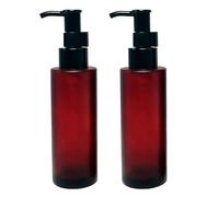 2 Botellas de Vidrio Esmerilado con Bomba, dispensador de artículos de tocador de jabón, contenedor con Bombas Negras para loción, Aceite Esencial, Aceite desmaquillante (3.4 FL oz, Rojo Vino)