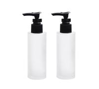 2 botellas de vidrio esmerilado de 3.4 onzas líquidas con cabezal de bomba negro, dispensador de loción, contenedor de cosméticos recargable, frascos de almacenamiento para crema, champú, aceite de