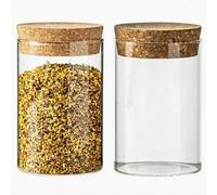 2 botellas de vidrio vacías de 300 ml/10 onzas con tapón de corcho, rellenables para alimentos secos, frascos de almacenamiento para té de flores, frutos secos, condimentos y otros artículos