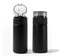 2 botellas pequeñas de 150 ml, termo de doble pared, de acero inoxidable con pajita y cordón, portátil, aislada al vacío para exteriores, oficina, viajes (negro)