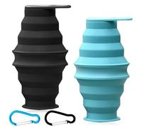 2 botellas plegables de silicona de 500 ml, botella plegable de viaje con 2 mosquetones, botella de agua portátil plegable, botella deportiva de silicona a prueba de fugas, sin BPA para senderismo
