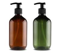 2 Botellas vacías con Bomba de Prensa, 500 ml Recargables para Salsas de Cocina, dispensador de jabón líquido de plástico, Recipiente rellenable para Salsas, aceites Esenciales, lociones