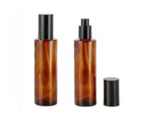 2 botellas vacías recargables de vidrio ámbar de 120 ml, dispensadores de cosméticos, contenedor de almacenamiento de maquillaje con tapa negra para aceites esenciales, base, crema y loción