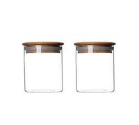 2 botes 250 ml de vidrio transparente para almacenamiento de alimentos con tapas herméticas de madera para cocina recipiente de almacenamiento de alimentos para granos de café galletas de azúcar