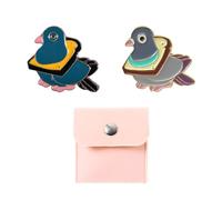 2 broches de paloma con 1 bolsa de almacenamiento rosa, bonito pin esmaltado, pin de metal con diseño de animal, insignia de fiesta, accesorios de alfiler de animales de dibujos animados, paloma de la
