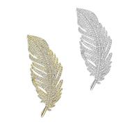 2 broches de plumas de diamantes, broches dorados y plateados, broches de moda para ropa, broches de plumas de diamantes de imitación, elegantes ramilletes, accesorios de traje., Metal