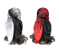 2 bufandas cuadradas grandes de satén de 35 pulgadas, bandana de pelo similar a la seda para dormir y envolver el cabello, bufandas para envolver el cabello, negro y blanco, negro y rojo